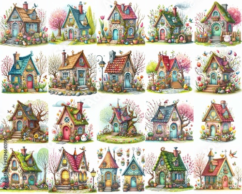 Watercolor Spring House. AI generated illustration