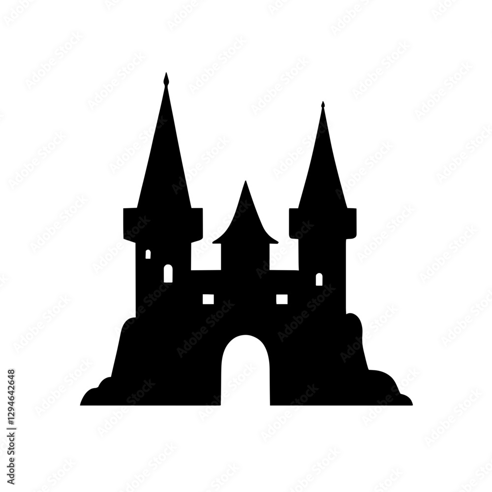 Obraz premium Minimalist black silhouette of a castle with three towers on a white background