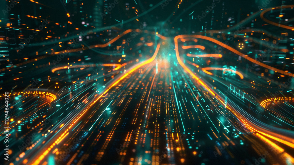 Fototapeta premium Futuristic AI-Generated Cyberspace with Infinite Neon Data Streams