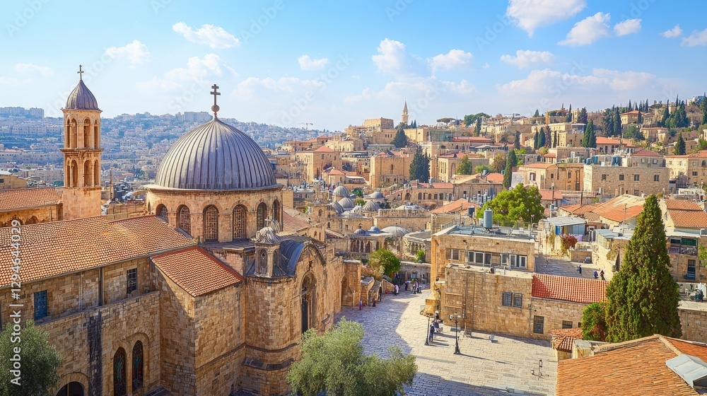 Fototapeta premium Scenic View of the Church of the Holy Sepulchre: A Blend of Architectural Elegance and Cultural Heritage in Asia