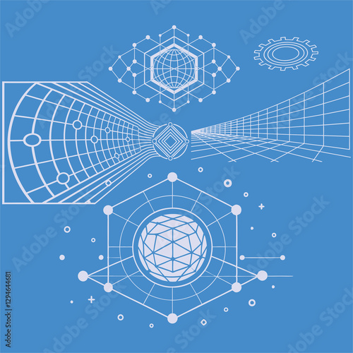 Futuristic 3D Grid Wire frame – Cyber Tech AI Network Background