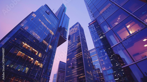 Wallpaper Mural Futuristic Corporate Skyline at Dusk with Glass Skyscrapers Torontodigital.ca