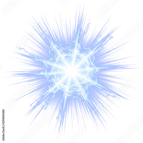 Glowing and Bright Blue Energy Burst isolated on a transparent background
