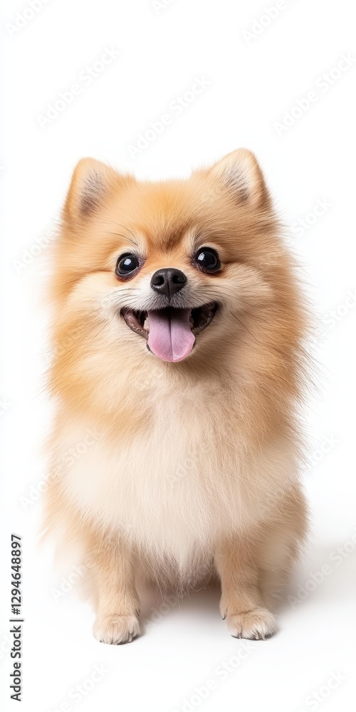Obraz premium Adorable pomeranian dog with fluffy coat and playful expression captured in a bright and cheerful indoor setting