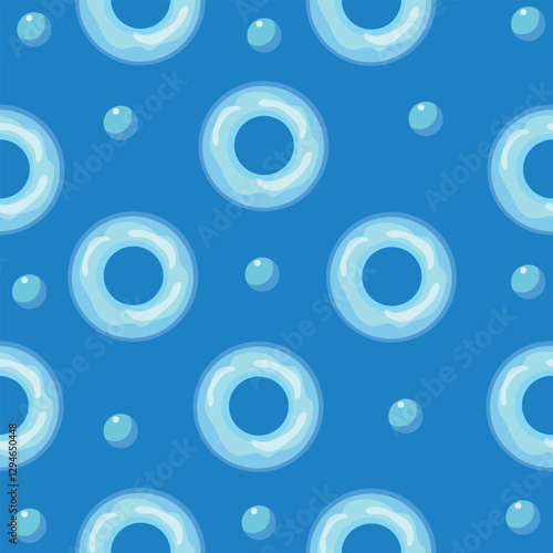 Seamless Pattern of blue Inflatable Pool Rings with Stars on a Pastel Background. A seamless vector pattern featuring inflatable pool rings with small star decorations on a pastel background