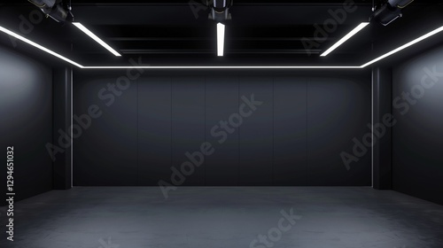 black studio background illuminated by white lighting sets stage for professional stock photography