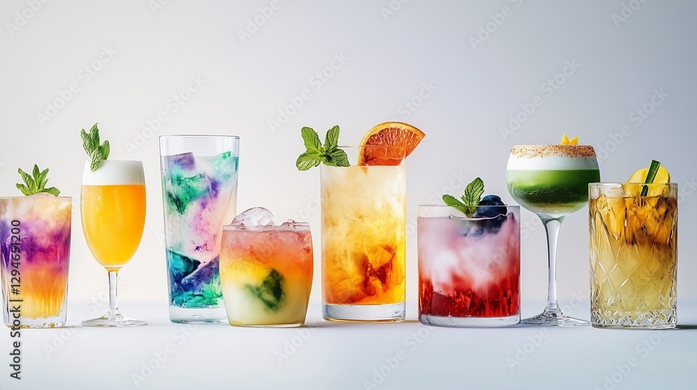 A variety of colorful drinks. A woman drinks a watercolor cocktail during her daily routine. Hand drawn design with colorful objects sublimation. An assortment of vibrant beverages lifestyle. A variety of colorful drinks. A woman drinks a watercolor cocktail during her daily routine. Hand drawn design with colorful objects sublimation. An assortment of vibrant beverages lifestyle.