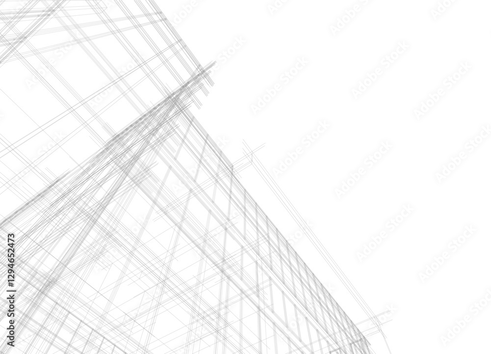 Modern Skyscraper Wireframe. Futuristic Urban Architecture in Abstract Perspective Modern Skyscraper Wireframe. Futuristic Urban Architecture in Abstract Perspective