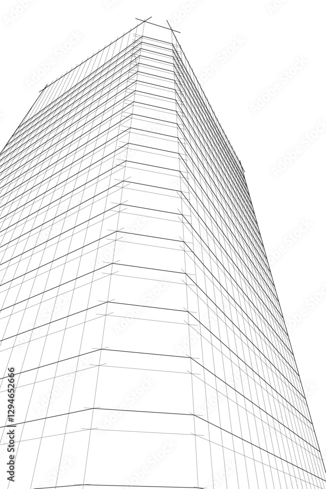 Fototapeta premium Modern Skyscraper Wireframe. Futuristic Urban Architecture in Abstract Perspective
