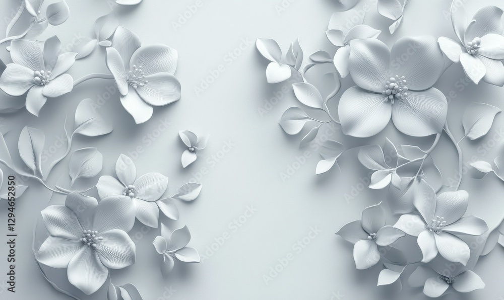 A modern floral pattern on a white surface, symbolizing elegance, beauty, and a delicate aesthetic. A modern floral pattern on a white surface, symbolizing elegance, beauty, and a delicate aesthetic.