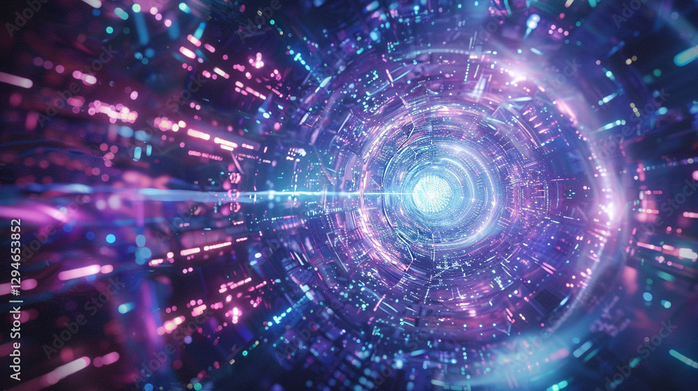 Obraz premium Quantum Singularity Computing Hub with Mesmerizing Photonic Data