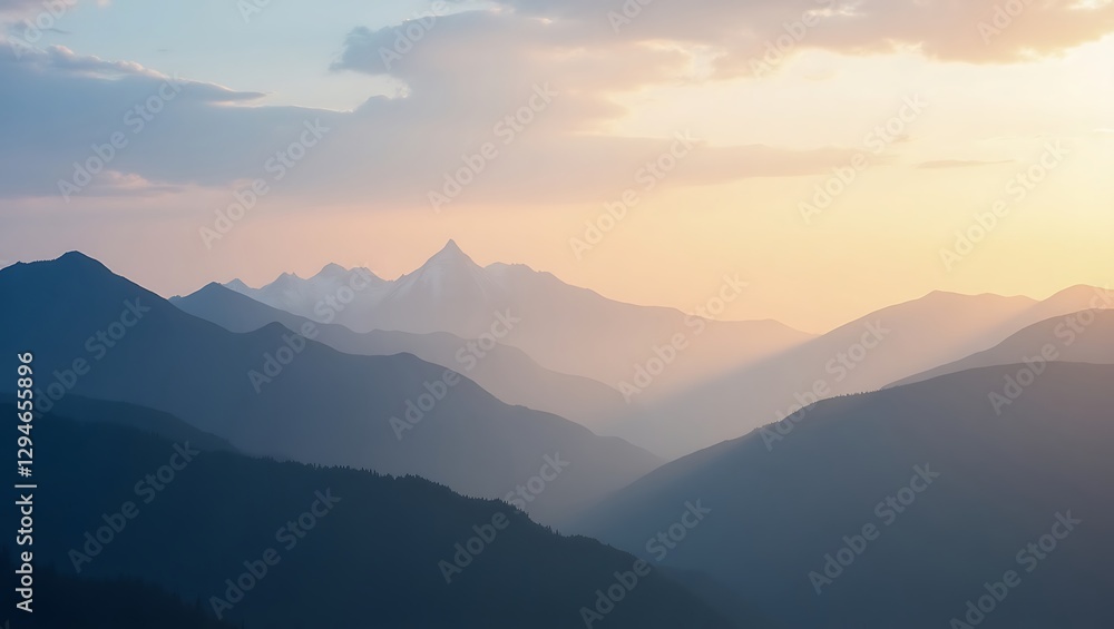 Fototapeta premium Serene Sunset Over Majestic Mountain Ranges