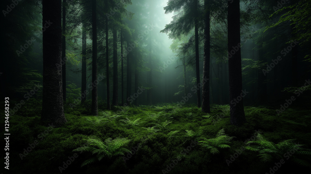 Fototapeta premium A forest with trees and a lot of green grass