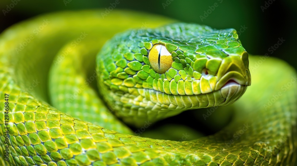 Majestic Green Viper: A Stunning Representation of a Lush Jungle Serpent in Its Natural Habitat Majestic Green Viper: A Stunning Representation of a Lush Jungle Serpent in Its Natural Habitat