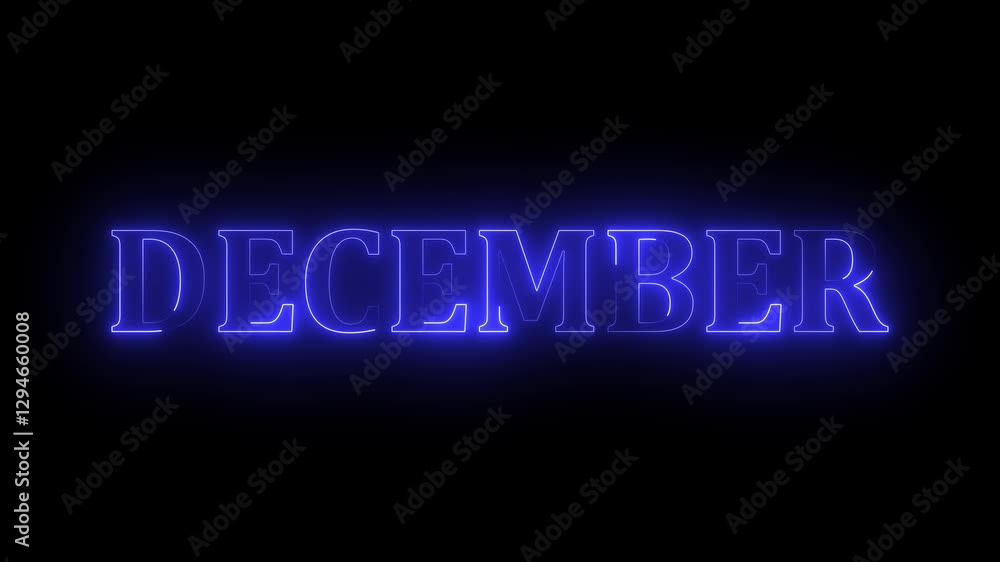 December neon glowing on black background. Neon glow signs in seamless loop motion graphic text animated video. December neon glowing on black background. Neon glow signs in seamless loop motion graphic text animated video.