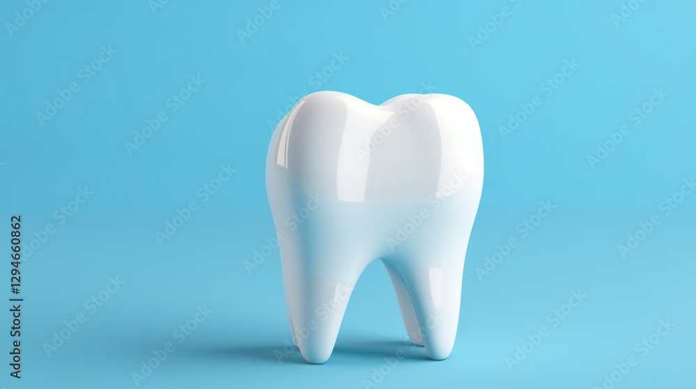 Tooth model isolated on blue background with copy space. 3d illustration. Dental concept with copy space Tooth model isolated on blue background with copy space. 3d illustration. Dental concept with copy space