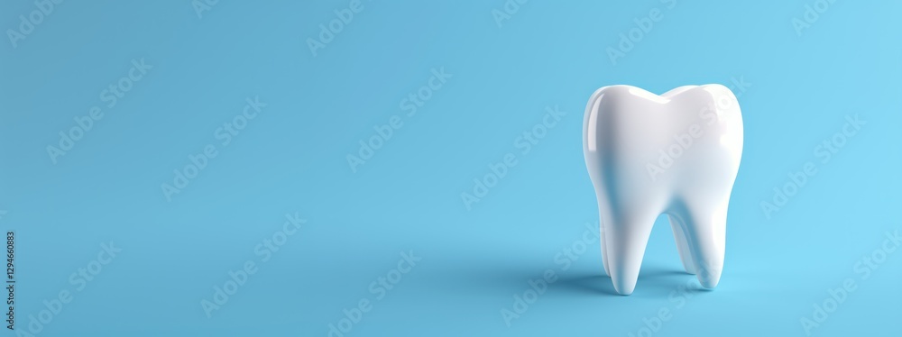 Tooth model isolated on blue background with copy space. 3d illustration. Dental concept with copy space Tooth model isolated on blue background with copy space. 3d illustration. Dental concept with copy space