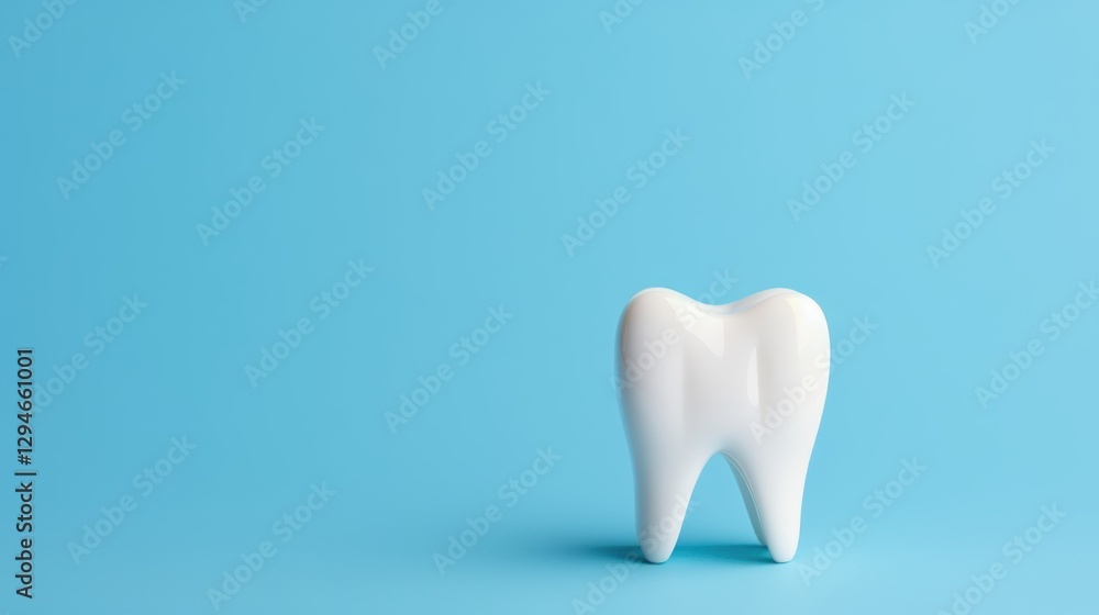 Tooth model isolated on blue background with copy space. 3d illustration. Dental concept with copy space Tooth model isolated on blue background with copy space. 3d illustration. Dental concept with copy space