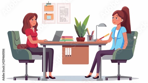 Happy hiring manager interviewing a job candidate in her office