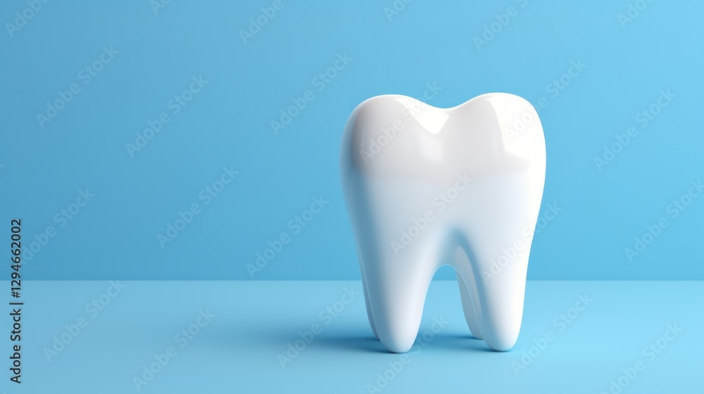 Tooth model isolated on blue background with copy space. 3d illustration. Dental concept with copy space Tooth model isolated on blue background with copy space. 3d illustration. Dental concept with copy space