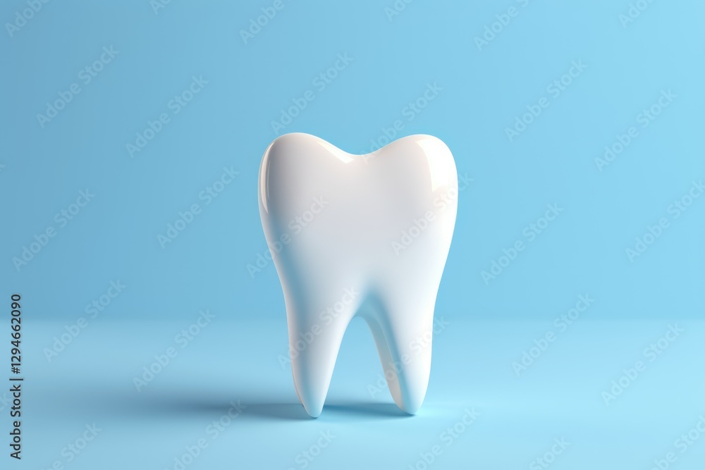 Tooth model isolated on blue background with copy space. 3d illustration. Dental concept with copy space Tooth model isolated on blue background with copy space. 3d illustration. Dental concept with copy space
