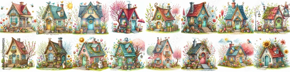 Watercolor Spring House. AI generated illustration Watercolor Spring House. AI generated illustration