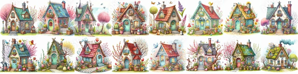 Fototapeta premium Watercolor Spring House. AI generated illustration