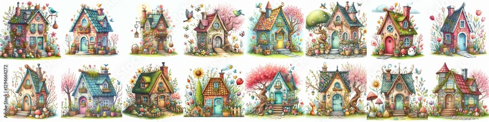 Fototapeta premium Watercolor Spring House. AI generated illustration