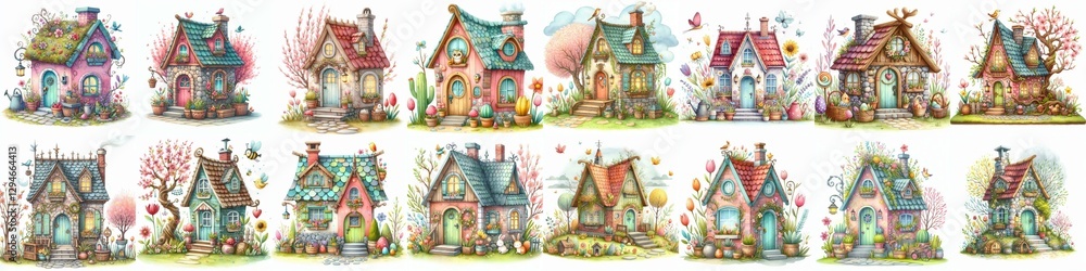 Fototapeta premium Watercolor Spring House. AI generated illustration