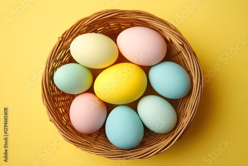 Wallpaper Mural Happy Easter day decoration colorful eggs in nest on paper background with copy space	 Torontodigital.ca