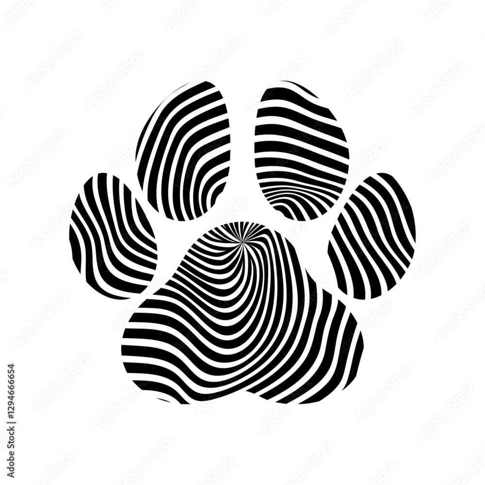 Fotografie paw with lines on white background