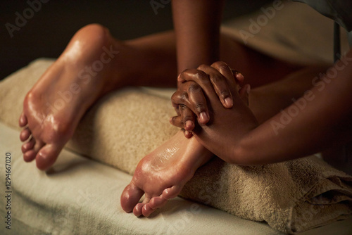 Konstfotografi Close-up of hands giving a foot massage on a towel, creating a soothing and rela