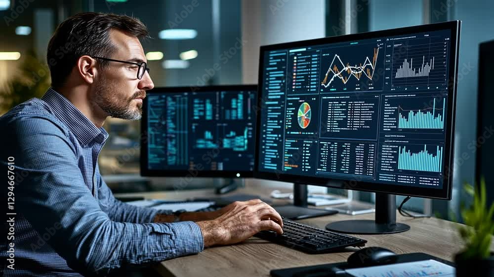A professional analyst in a modern office workspace A professional analyst in a modern office workspace