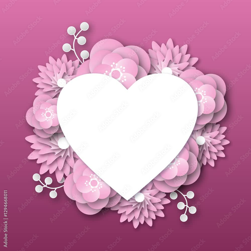 Square Animated Pink Background with Flowers Square Animated Pink Background with Flowers