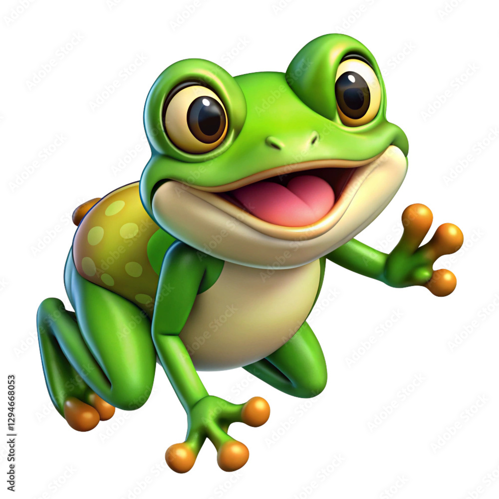 Obraz premium Excited jumping frog in cartoon style on transparent background