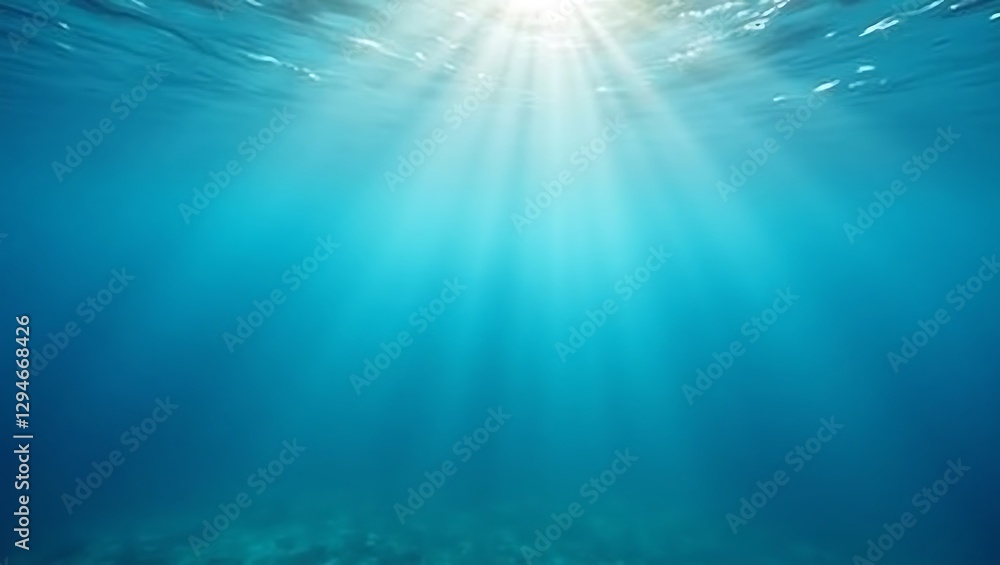 Fototapeta premium Underwater Serenity: Sunbeams Dancing in the Deep Blue Ocean