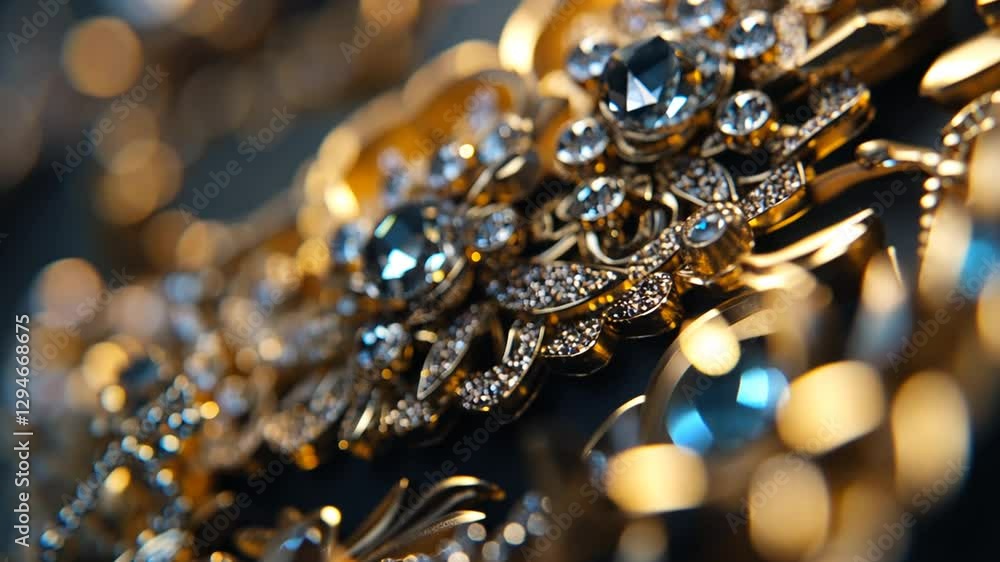Close-Up of Exquisite Gold Jewelry with Sparkling Diamonds and Gems for Luxury Product Promotion Close-Up of Exquisite Gold Jewelry with Sparkling Diamonds and Gems for Luxury Product Promotion