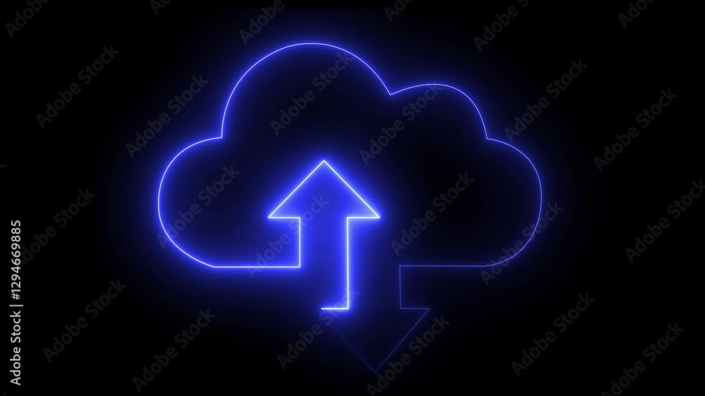 Data backup concept,Glowing neon cloud storage with arrows, looped animation. Cloud space and technology. Data backup concept,Glowing neon cloud storage with arrows, looped animation. Cloud space and technology.