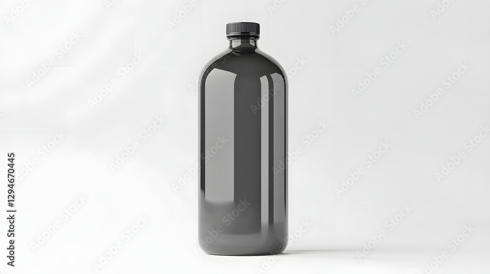 A sleek black bottle stands upright on a clean white background, showcasing its modern design A sleek black bottle stands upright on a clean white background, showcasing its modern design