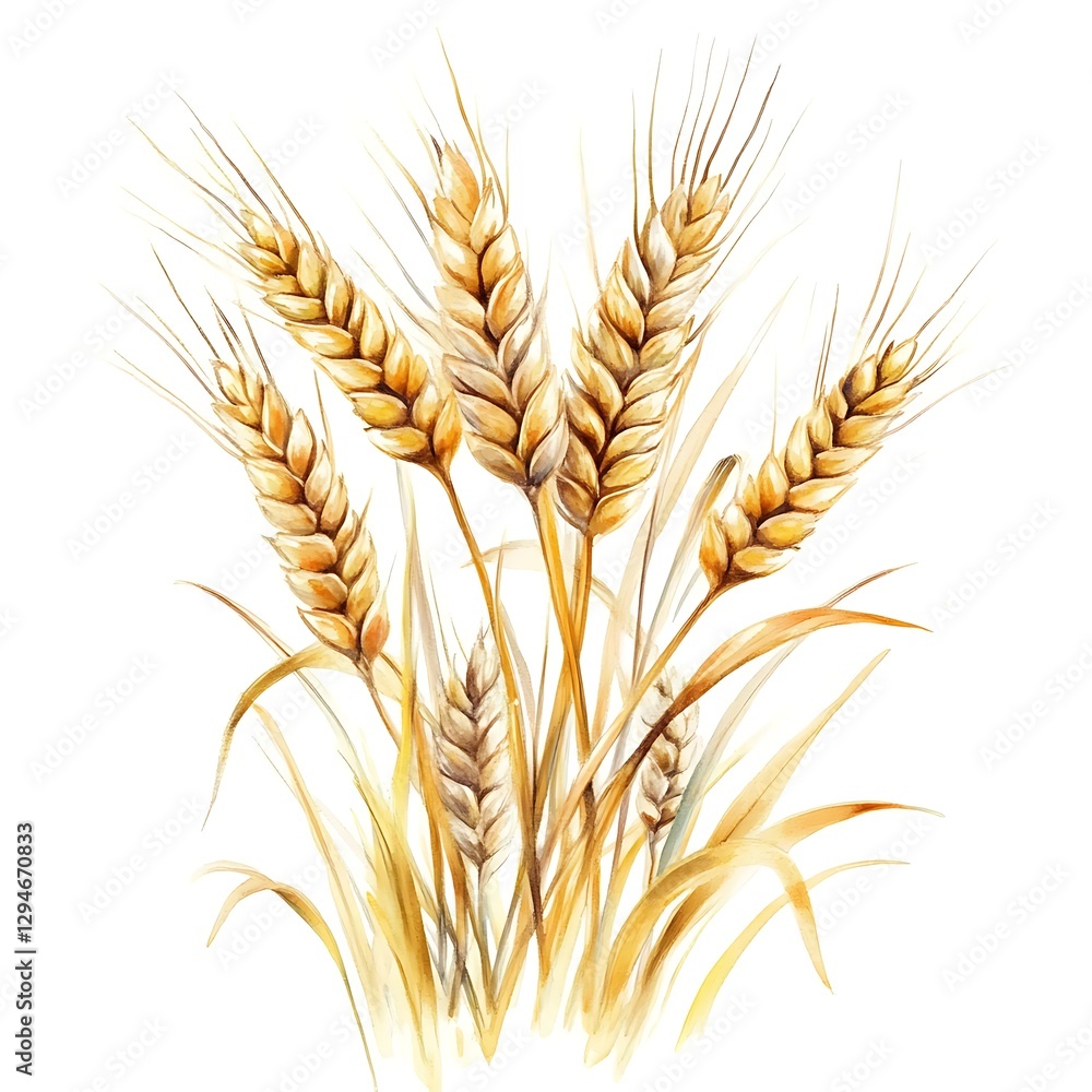 Ears of wheat and ears isolated on white background of a wheat field. Watercolor hand-drawn illustration Ears of wheat and ears isolated on white background of a wheat field. Watercolor hand-drawn illustration