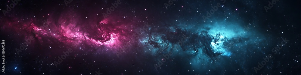 Fototapeta premium A dark, cosmic aurora borealis with swirling colors and a large text area