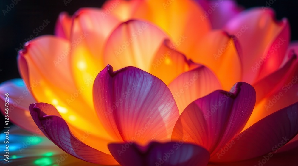 Naklejka premium Close-up of a vibrant lotus flower showcasing its intricate petal layers and vivid colors.