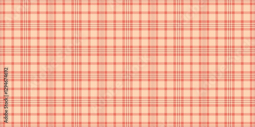 Minimalist fabric seamless plaid, indoor vector pattern texture. Large tartan textile background check in red and peach puff colors.