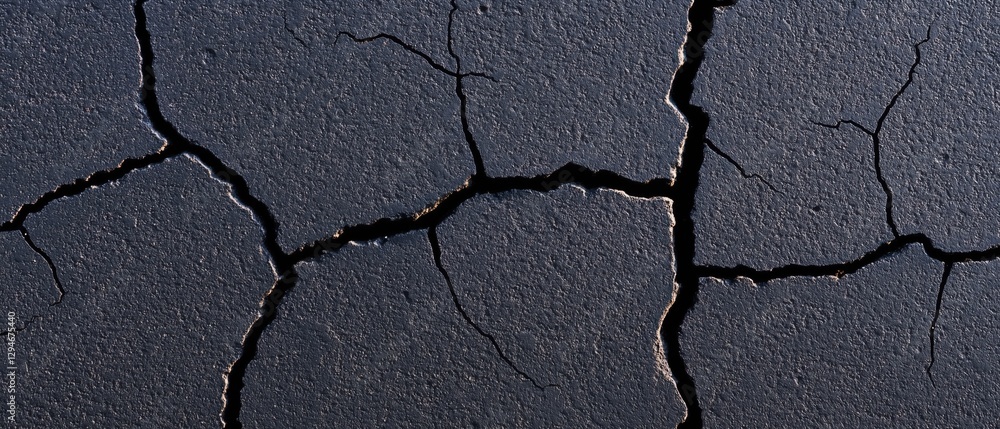 Obraz premium Detailed close-up of cracked asphalt showcasing urban grit and street texture in high contrast