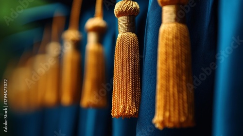 Wallpaper Mural Close-up View of Gold Graduation Tassels Hanging on Caps. Generative AI Torontodigital.ca
