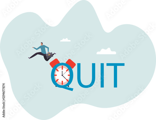 Time to quit day time job, resign from full time career, leaving company or freedom and independence from office job .business concept.flat character.