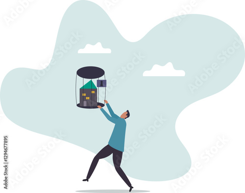 Mortgage payment problem, housing debt in economic crisis.business concept.flat character.
