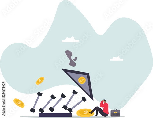 Banking collapse or bank run, financial crisis or bankruptcy problem, stock market crash or credit risk,business concept.flat character.