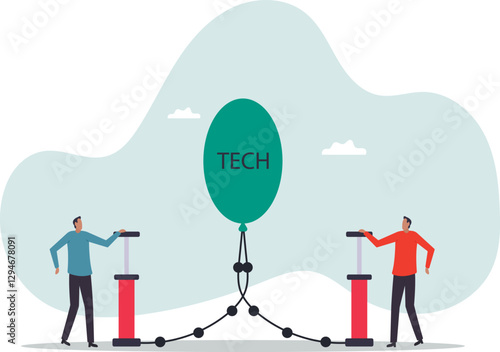 Technology or Tech stock bubble, overvalued stock causing by economic crisis and greedy investors .business concept.flat character.