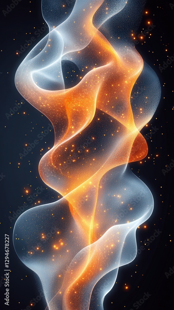 Abstract flowing smoke pattern with glowing particles and light effects Abstract flowing smoke pattern with glowing particles and light effects